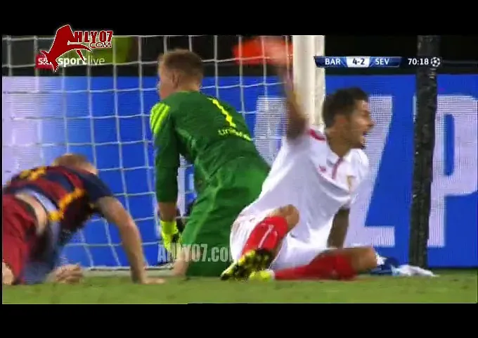 هدف اشبيليه الثالث في برشلونة مقابل 4 السوبر الاوروبي